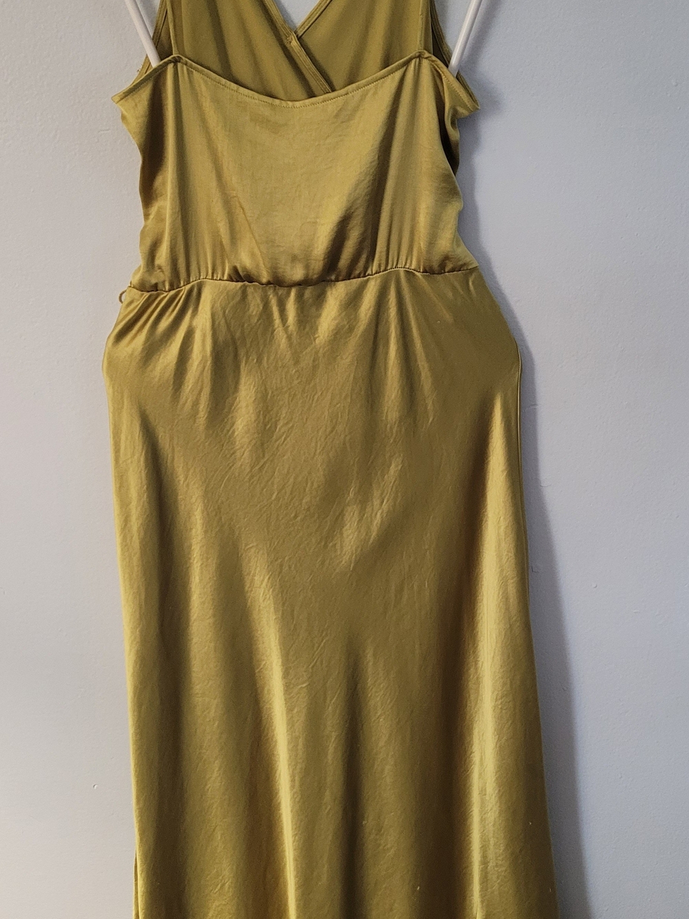 Zara Olive Satin Strapless Wrap Y2k Fluid  Dress with Side Sash - Picture 4 of 7